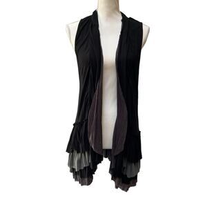 Free People Medium Layered Open Front Sleeveless Duster Vest Boho Black Gray